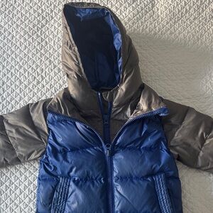 One Kid Road Coat Blue and Gray down Hooded Jacket